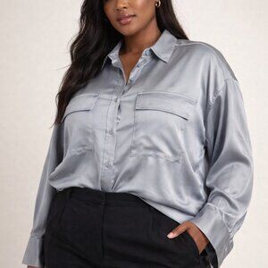 Abercrombie HFR Nicole Benefield Oversized Satin Button-Up Shirt
